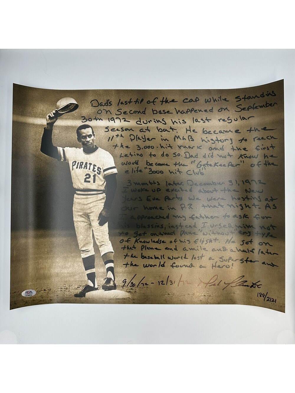 Roberto Clemente Jr Signed Clemente Story 16x20 Photo PSA LE 187/2121 Pirates